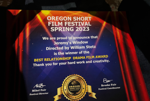 Oregon Short Film Fest Certificate, May 29, 2023